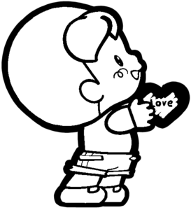 バレンタインでチョコを渡す子どもの白黒イラスト